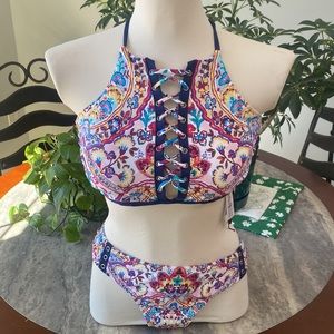 Nanette Lepore Folkloric 2 piece Bikini Swim Set large NWOT